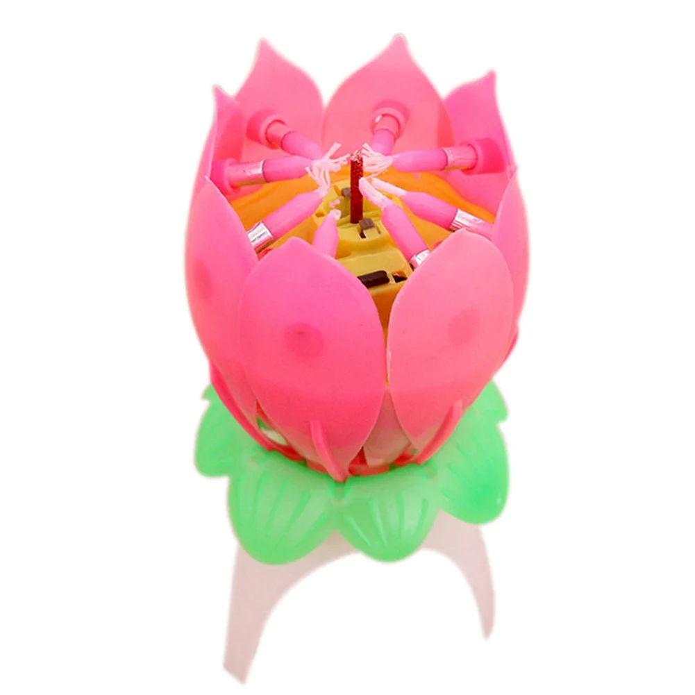 

Children Happy Birthday Party Music Candle Romantic Lotus Flower Lights With Musical Automatically Open For Kids Gifts H