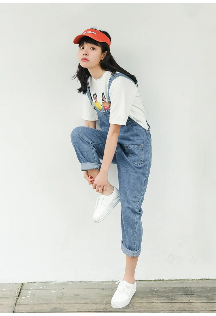 Корейские Новые Джинсы бойфренда для женщин весенние модные длинные брюки женские повседневные джинсы брюки осенние женские свободные джинсы на подтяжках