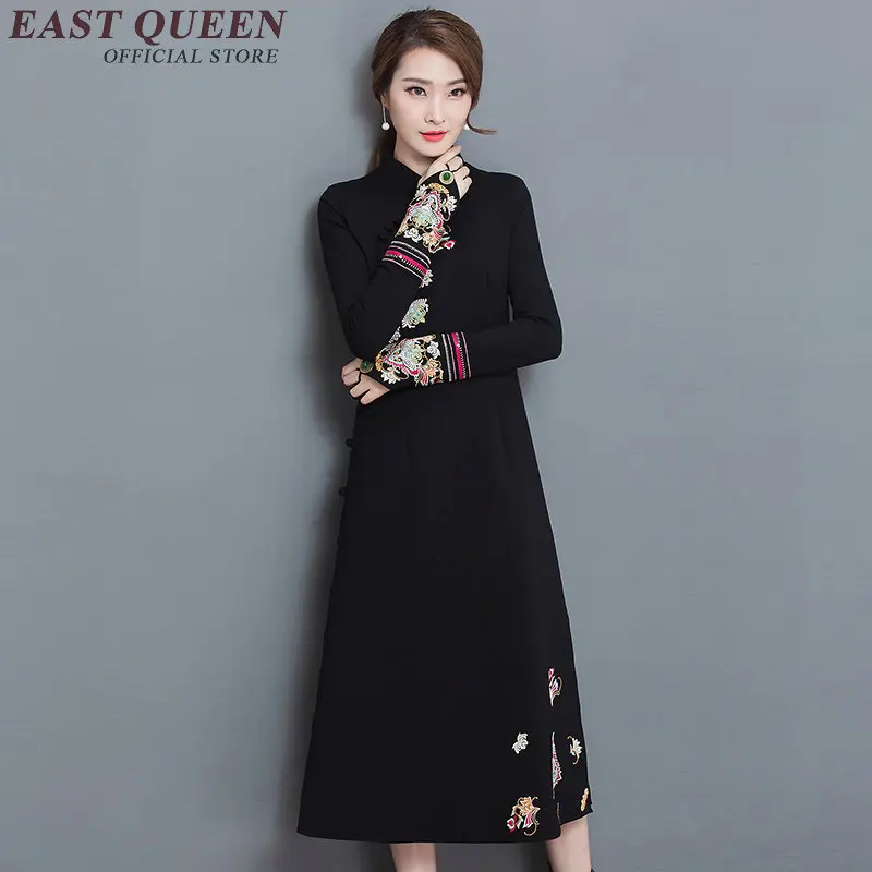

Hot sales modern chinese qipao dresses black chinese dress qipao traditional chinese clothing printing long dress AA1910 W