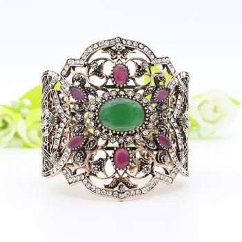 Vintage Big Elastic Resin Bangles Cuff Bracelets Hand Accessories Turkish Antique Wide Bangle For Women Sculpture Wrist Joyas