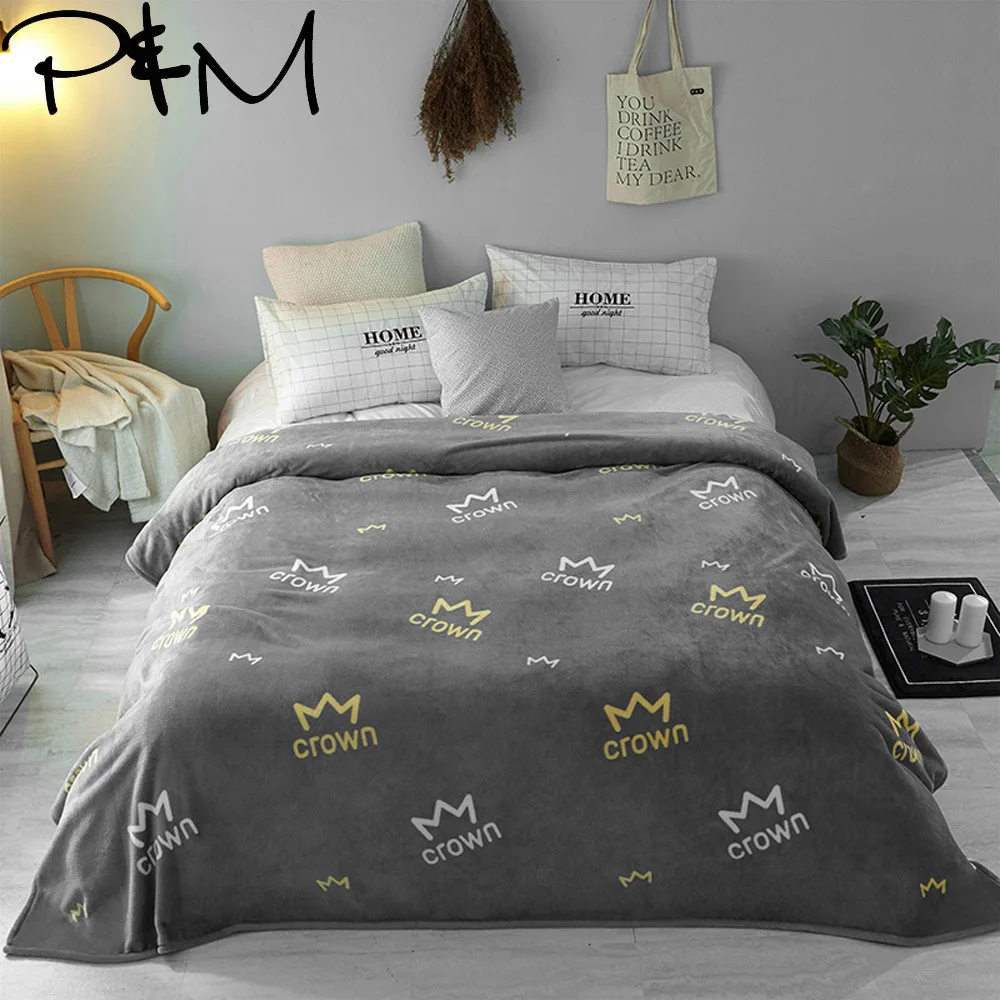 

Papa&Mima Crown print Autumn And Winter throw blankets coral fleece plaids multisize bedsheet multifunctional bedspread