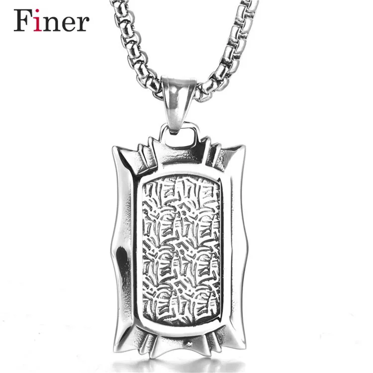 

Stainless Steel Cubic Zircon Hip Hop Dog Tag Pendant Necklace Antique Silver Chain Geometric Pyramid Pendant Jewelry