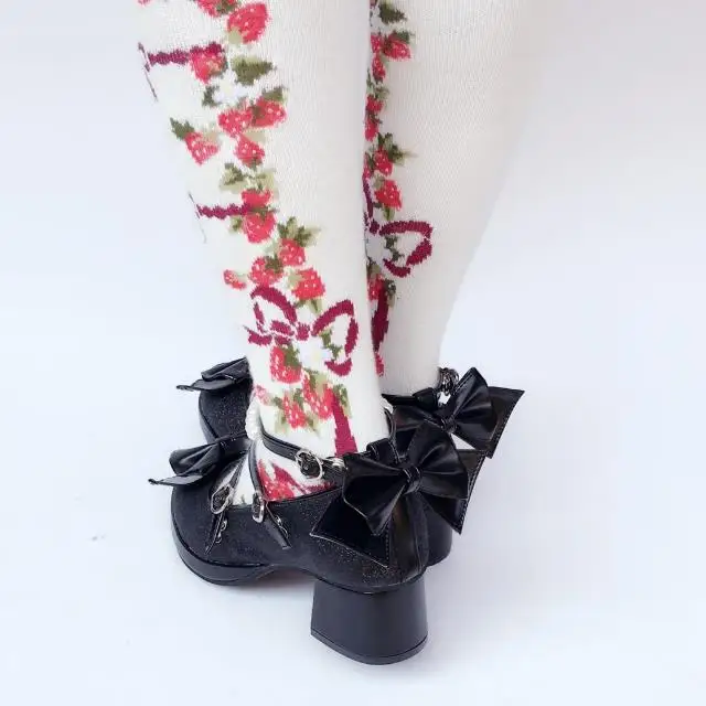 Womens-Shiny-Black-Silver-Sequin-Pumps-Bow-Strap-Cross-Pearl-Ankle-Strap-Princess-Lolita-Shoes-Custom-Tailor-Available- 20