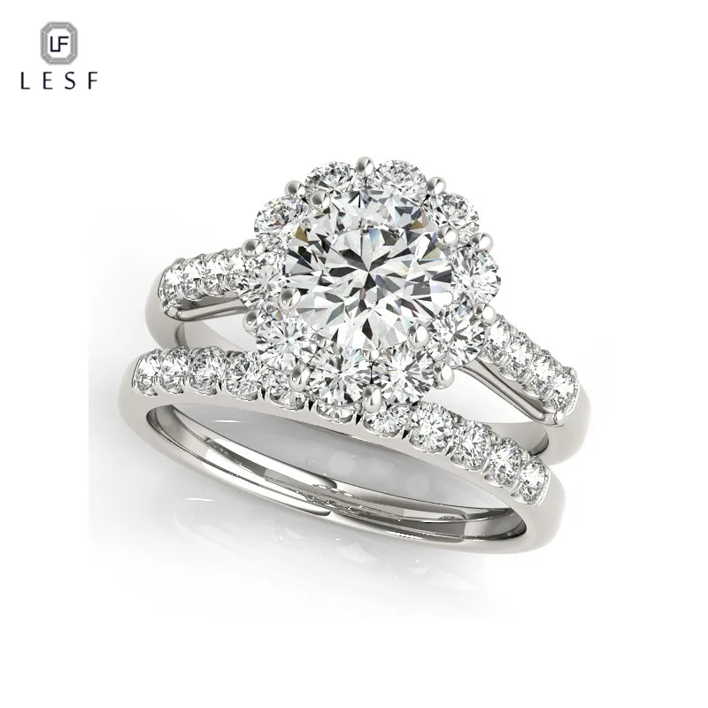 

LESF 925 Sterling Silver Ring Sets Luxurious Engagement Jewelry Zircon Rings For Women Gift For Wedding