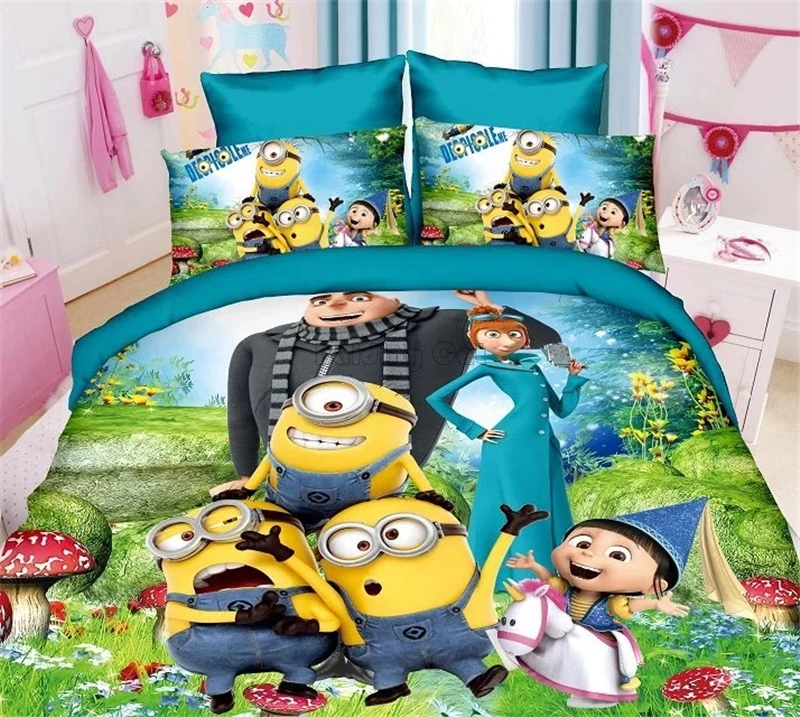 Дизайн 3d Миньоны постельное белье Комплекты с героями мультфильмов для мальчиков и девочек Постельный набор для детской кровати 2/3 шт наборы простыней, наволочек и пододеяльников