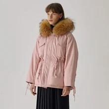 Мода, зимняя женская куртка на 90% белом утином пуху, Длинные парки с капюшоном, толстая, большая, из натурального меха енота, женская зимняя верхняя одежда, пальто