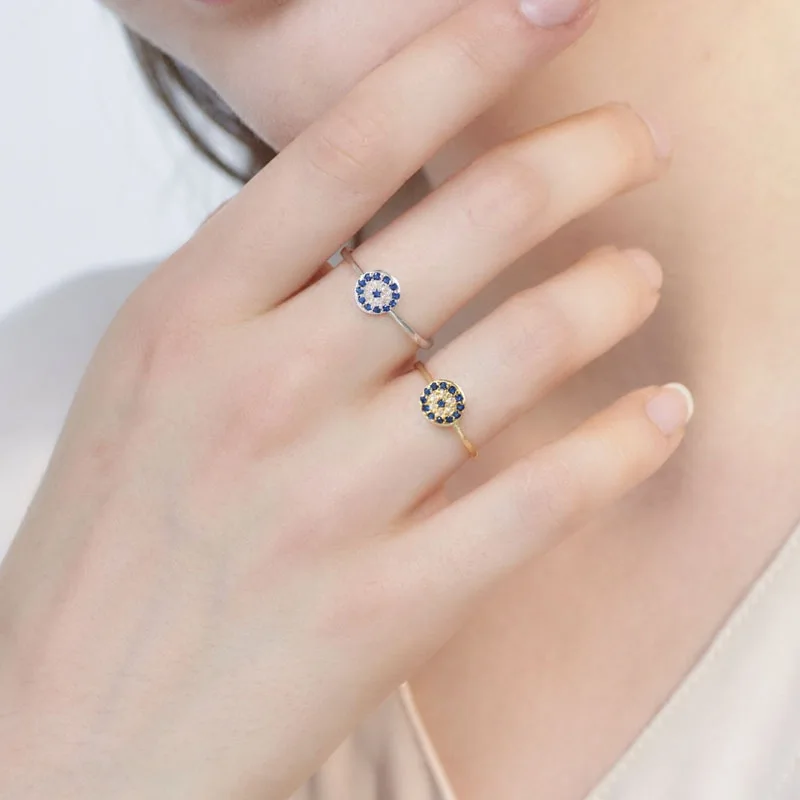 

New Arrivals Really Pure Silver Blue Eyes Cubic Zirconia Rings For Women 925 Sterling Silver Devil's Eye Elegant Jewelry Ring
