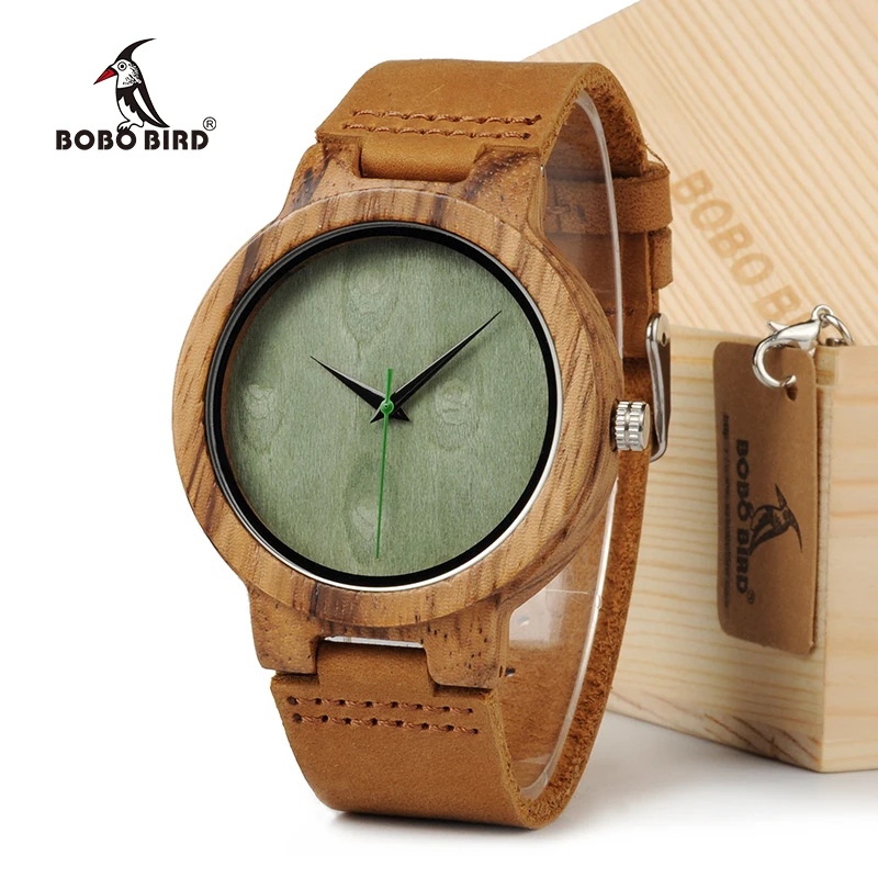 

BOBO BIRD C18 Personalized Design Wooden Wristwatch with Brown Genuine Leather Band Japan 2035 Move' Quartz Wood Watch as Gifts