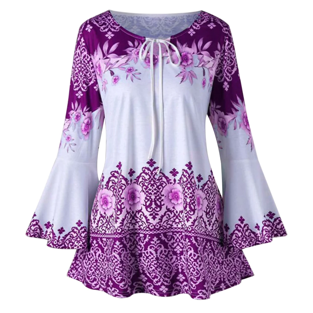 purple LITTHING, женские блузы, рубашка с длинным рукавом, с принтом, с зубчатым краем, бодикон, туника, галстук, Blusas, женские рубашки с зубчатым краем - Цвет: purple