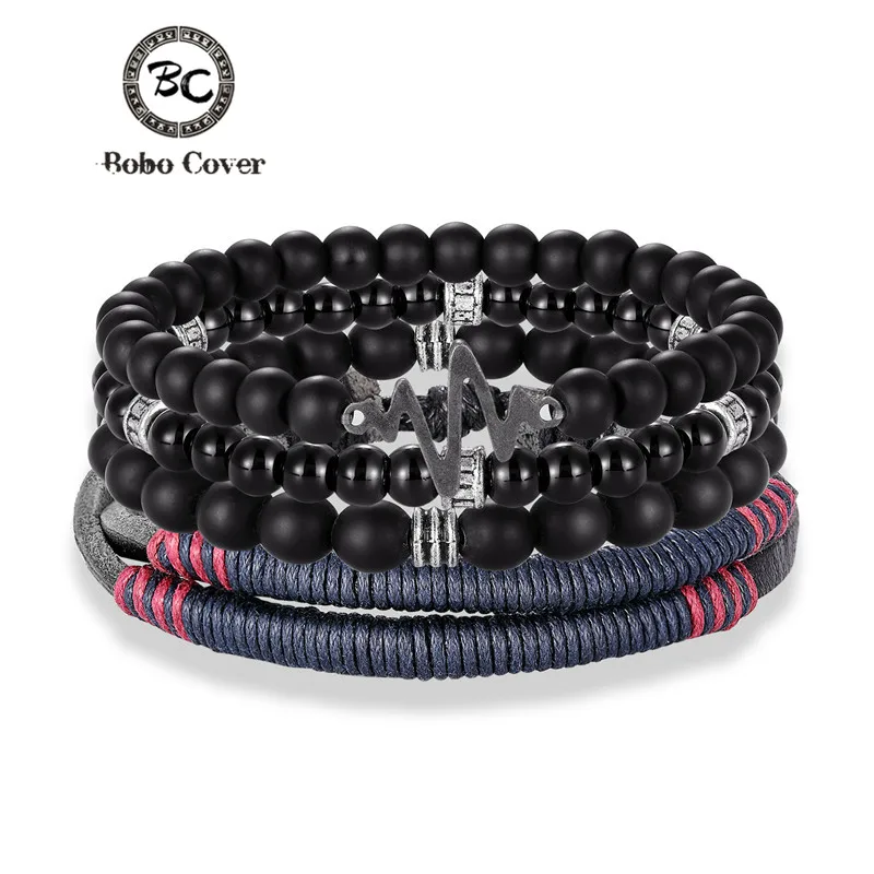 

Fashion Leather Beads Lion Bracelets Men 3/4 pcs 1 Set Multilayer Wristband Handmade Charm Bracelet Pulseira homme Dropshipping