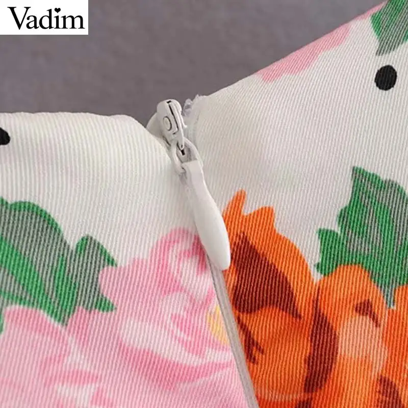 Vadim women floral print mini dress Sexy V neck back zipper half sleeve female casual beach dresses summer chic vestido QC553