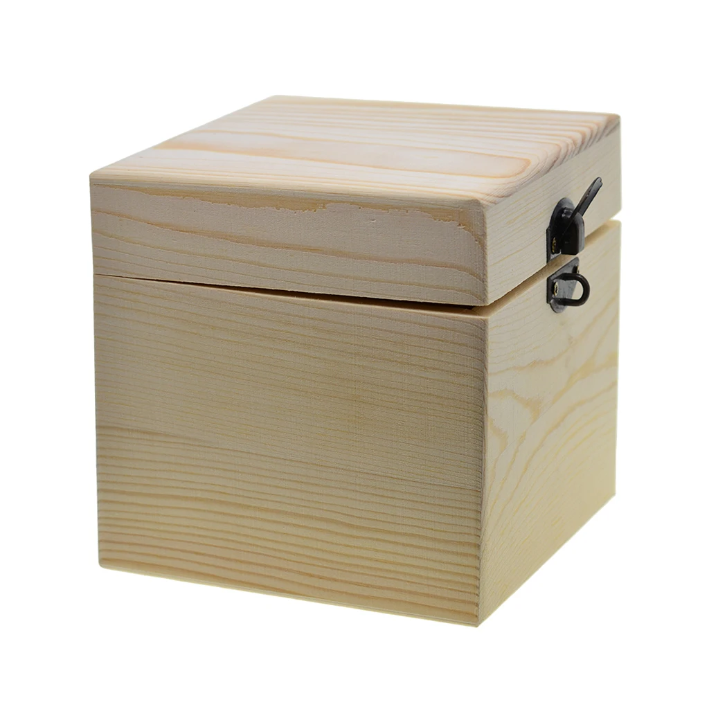 

Plain Unfinished Box Square Unpainted Wooden Jewelry Box DIY Storage Chest Treasure Toy Case