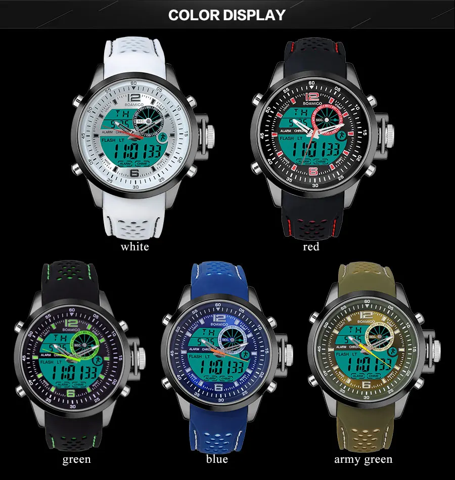 Fashion Analog Digital Alloy Watches BOAMIGO Brand Men Sports Watch Dual Time Buckle Clasp Quartz White Chronograph (19)