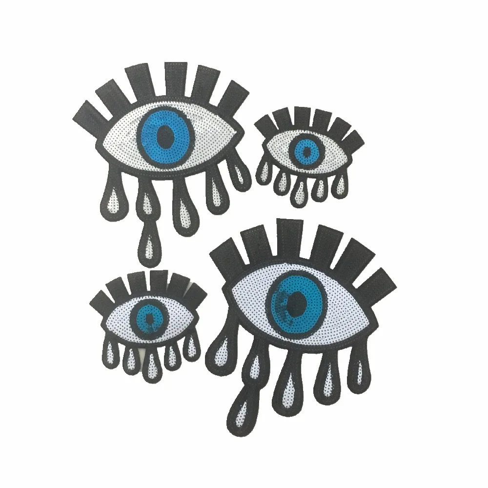 2 Pieces/set Blue Eye Sequins Patches Iron On Patch For Clothes Bags