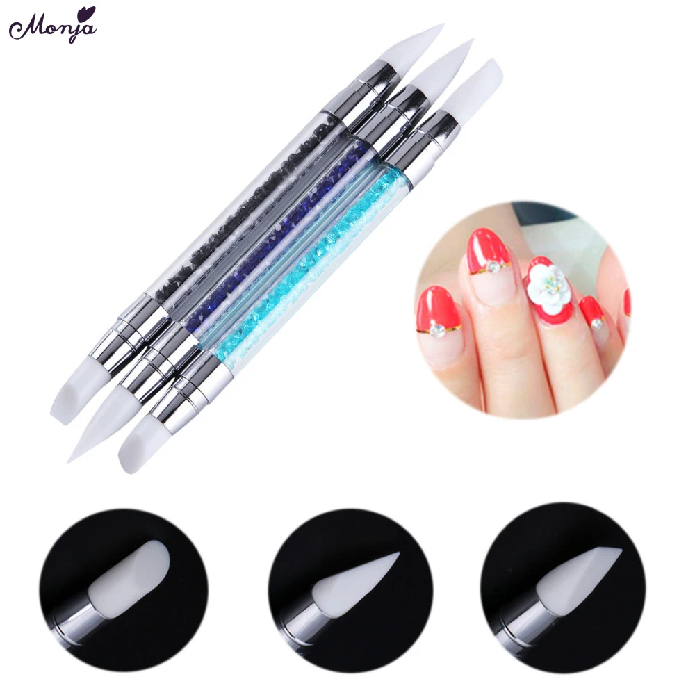 Mnoja 3Pcs 2 Ways Silicone Nail Art Rhinestone Beads Picking Dotting