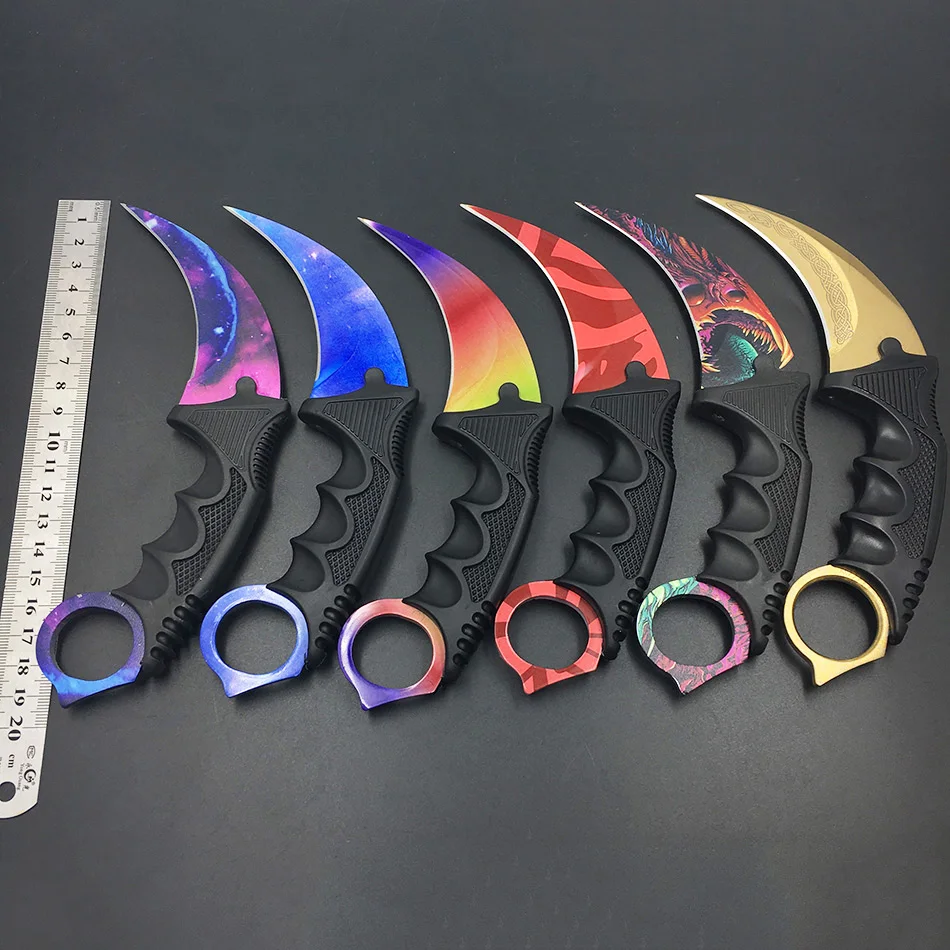 

CS GO Counter Strike claw Karambit Knife Neck Knife with Sheath Tiger Tooth Real game Knife red,blue,golden colors camping