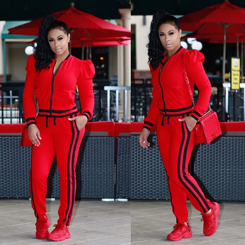 Casual Sweatsuit Nimsruc Women's Two Piece Tracksuit - Red Long