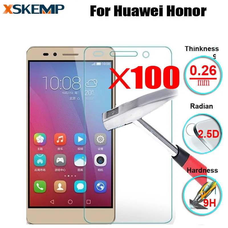 100 шт. закаленное стекло для Huawei Honor 6 Plus 5X 4A Ascend G620S C8816 Y600 Y530 Y511 P7 Mate7 Защитная пленка