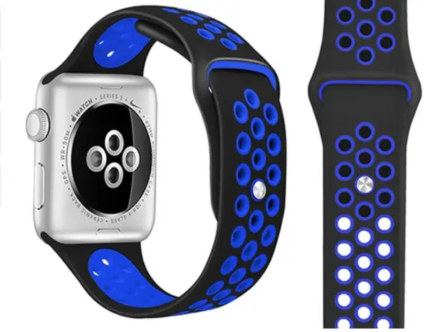 Новейшая модель; для наручных часов iwatch 1/2/3/4, 42 мм, 38 мм, 40 мм 44 мм, ремешок для наручных часов Apple Watch, версии 5 силиконовый спортивный браслет - Цвет ремешка: blackblue