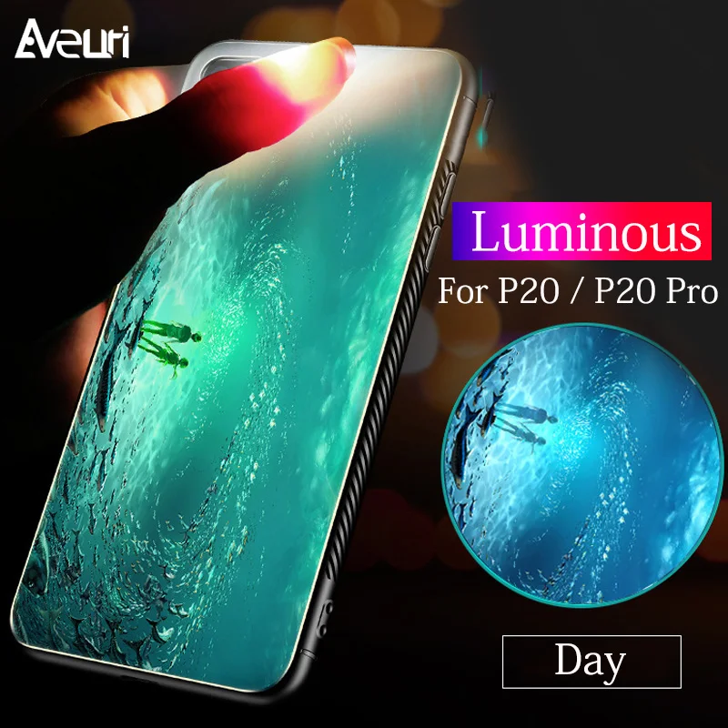

Luminous Tempered Glass Case For Huawei P20 Pro Cover Tempered Glass Phone Case For Huawei P20 Lite Coque For Huawei P20 Fundas