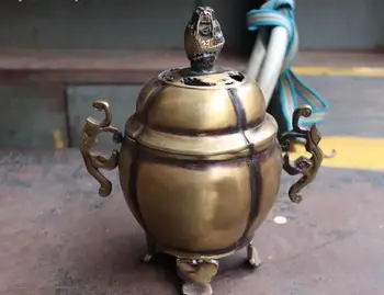 

Old Chinese Royal Palace Pure Bronze Copper Two Ears Beast Incense Burner Censer