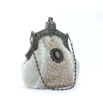 

Cream Chinese Women's Beaded Sequined Handbag Clutch Banquet Wedding Evening Bag Purse Makeup Bag Free Shipping 03321-A