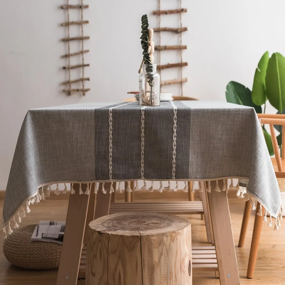 

Stitching Tassel Tablecloth Cotton Rectangular Table Cloth Linen Cover for Kitchen Dinning Room Party Decorative Home Tabletop