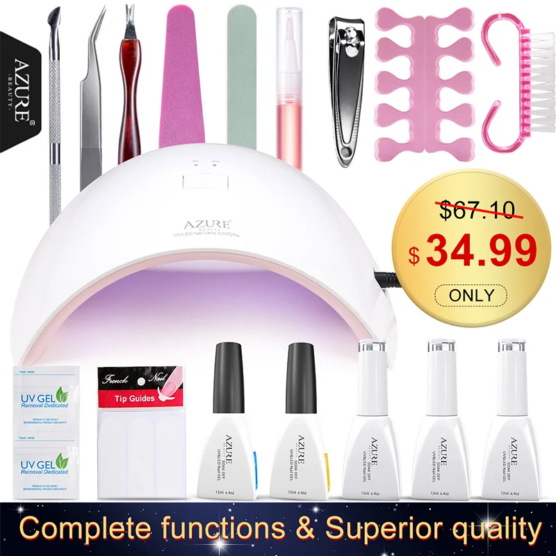 Лазурная красота SUN9C Plus и 3 цвета гель Nail Art база инструмент Soak off светодиодный для