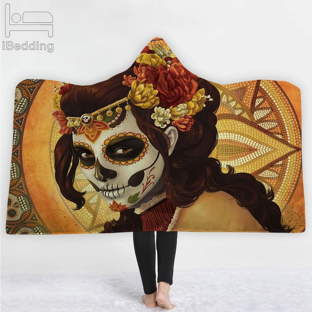 

13 Styles Plaid Skull 3D Printed Plush Hooded Blanket for Beds Sofa Skulls Thicken Warm Wearable Soft Fleece Throw Blankets