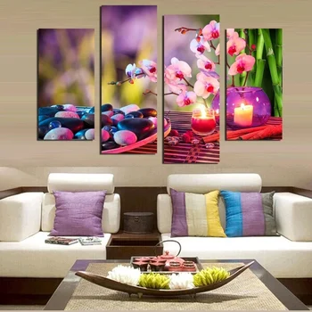 

Poster Canvas Painting HD Print Wall Art Pictures 4 Panel Beautiful Flower Modern Printing Type Modular Vintage Home Decor