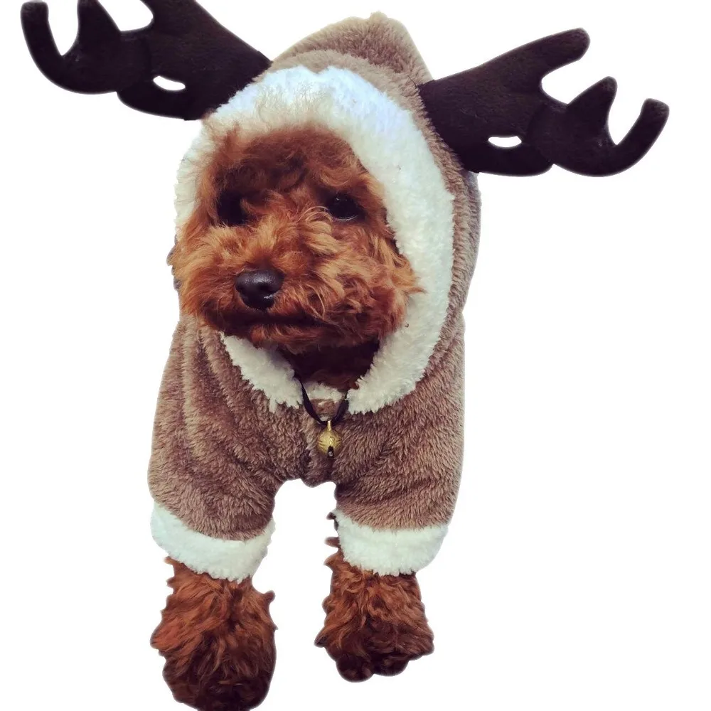 Fancy Xmas Reindeer Dog ELK Costume Pet Cat Hoodie Clothes Coat Puppy Outfit 