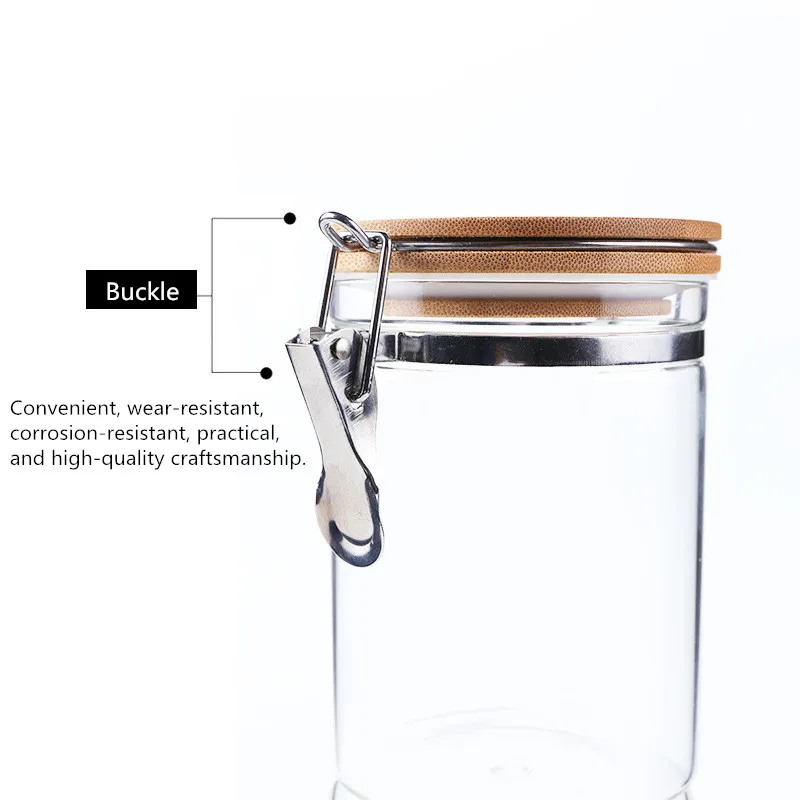 Five Sizes Glass Storage Tank With Wood Cover Spices Sugar Jar Container Kitchen Food Bottle Coffee Beans Tea Caddy 1pc