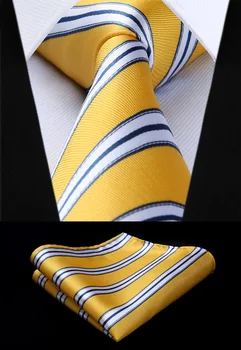 

Woven Classic Tie Necktie Yellow White 3.4" Silk Tie Party Wedding Handkerchief Set New#TS710Y8S