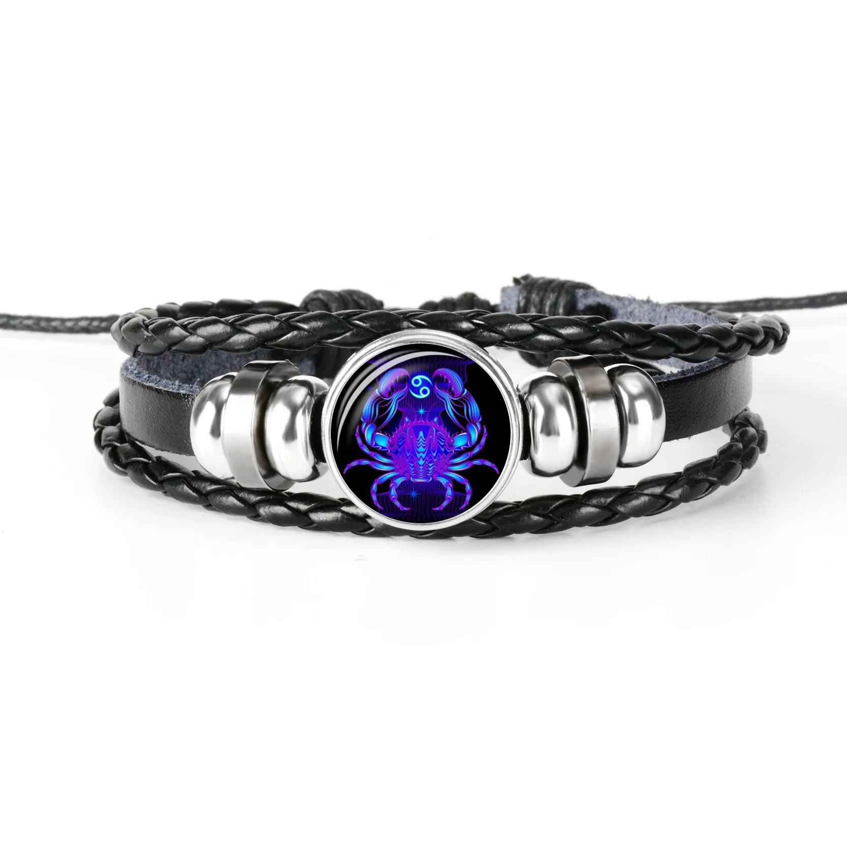 Women's Zodiac Sign Braided Leather Bracelet Product Show Cancer 