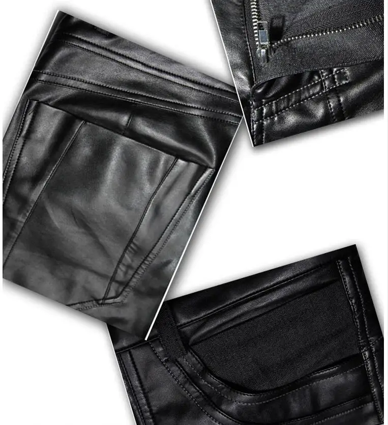 Горячее предложение Европа и США Модные мужские шить дышащие тонкие кожаные штаны в Корейском стиле узкие брюки