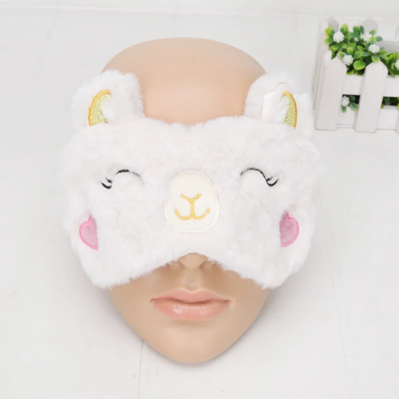 Sleeping Mask Eyepatch Soft Eye Mask Cartoon Travel Alpaca Flash sloth plush mask toys cute llama Relaxing Blindfold gift - Color: white