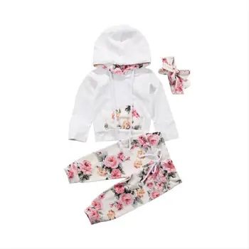 

Newborn Toddler Baby Girls Floral Hooded Tops Shirt+Long Pants Outfits Set Tracksuit