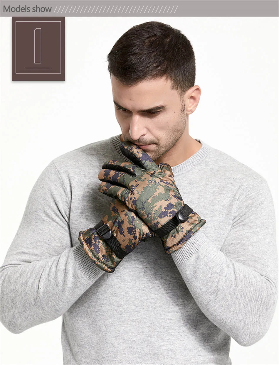 Зимние мужские перчатки камуфляж согреться толще противоскользящие ветрозащитный для езды перчатки мужские утепленные перчатки наружные
