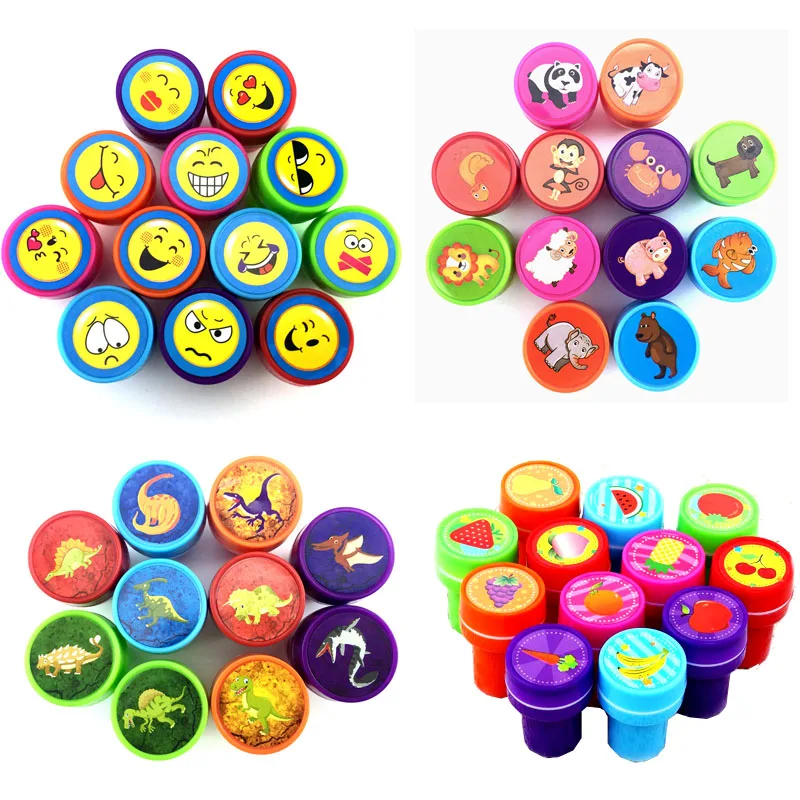 12PCS/Lot Kids Cartoon Animal Stamp Children Custom Plastic Rubber Self