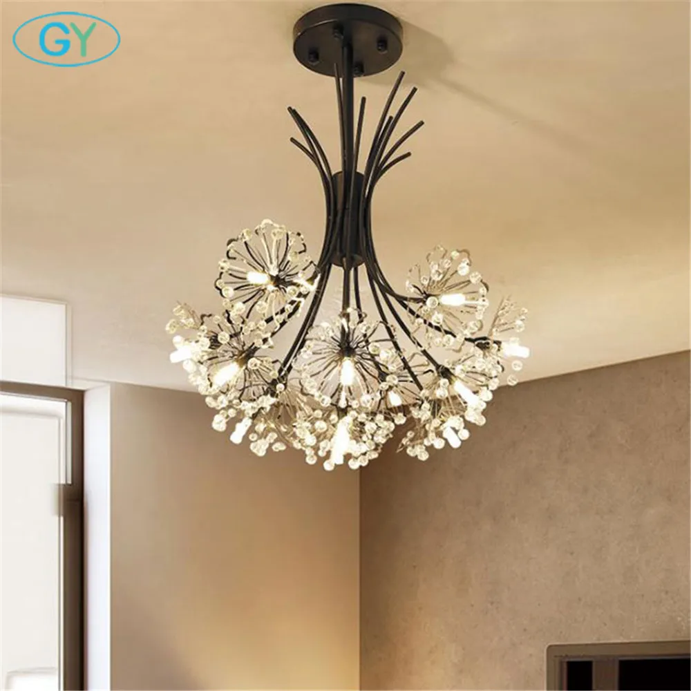 

Black crystal chandelier 13-light 19-light ceiling lustre led moderne G4 Dandelion branch lamparas de techo colgante moderna