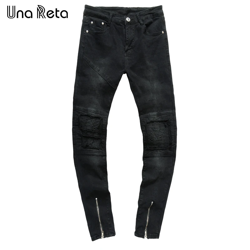 

Una Reta Jeans Men New Fashion Hip hop Slim Mens Denim Joggers Street style Zipper Design Brand Jeans Man pants