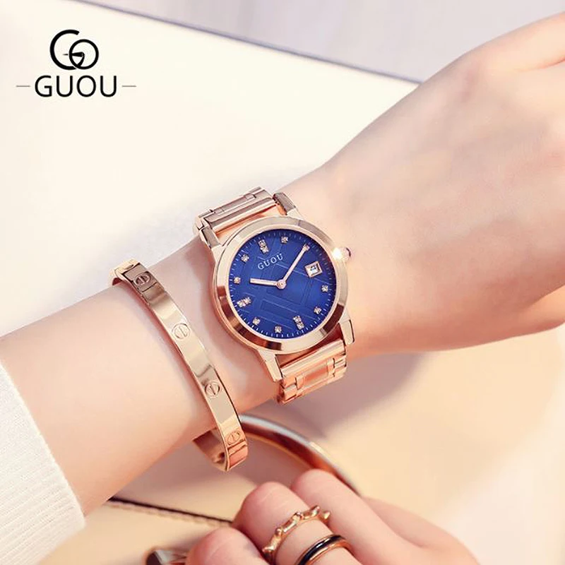 

Women's Watches 2018 GUOU Fashion Rose Gold Fashion Ladies Wrist Watches For Women Watches Calendar Clock relogio feminino saat