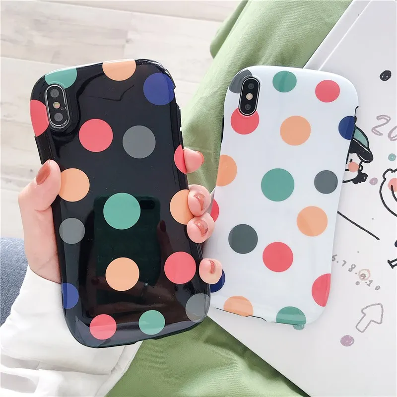

Korea Colorful Polka Dots Phone Case for Iphone X Xs Max Glossy Floral Soft Silicon Case for Iphone 6s 7 8plus Anti-knock Cover