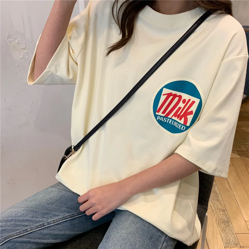 T-shirts Women Harajuku Milk Printed Kawaii BF Couple Clothes Unisex Loose Long Summer Tee Top Womens Tshirt Korean Style Trendy