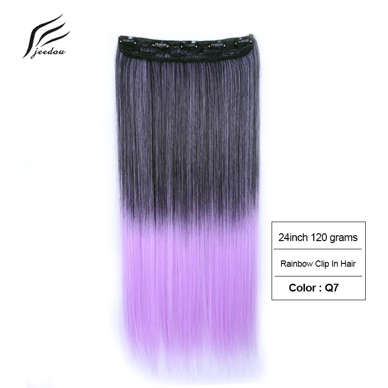Jeedou/волосы для наращивания на заколках, Синтетические прямые волосы, 24 дюйма, синяя Радуга, балаяж, цвет Омбре, косплей на Хэллоуин - Цвет: Q7