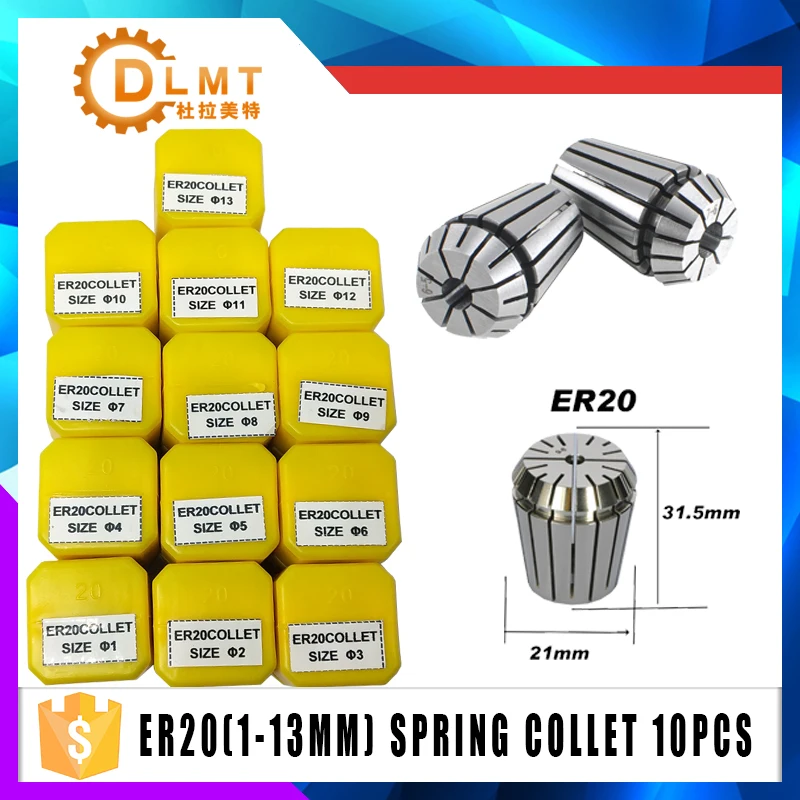

13pcs ER20 Spring Collet Set 1mm-13mm Clamp Tool Holder for CNC Machine Engraving Milling Metalworking Tool Accessories