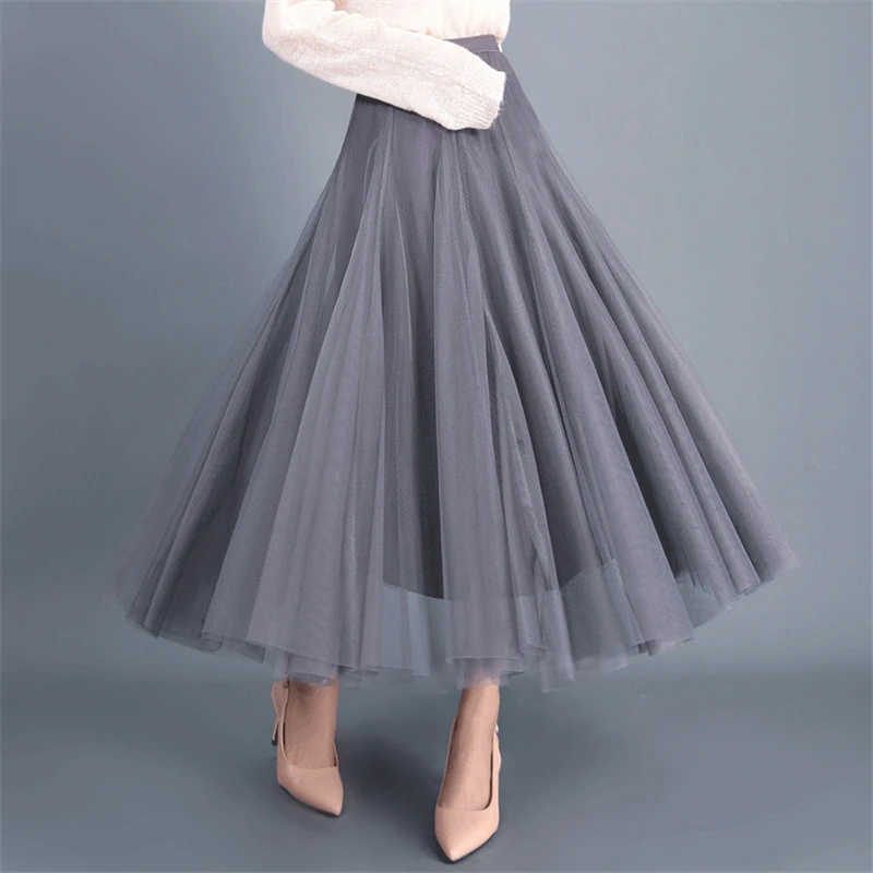 Women Skirt Summer New Arrival Casual Lace Tulle Long Skirt Ballet Ladies Skirts Streetwear Solid Color Women High Waist Skirts