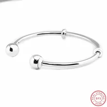 Ручная работа Серебряный 925 Открытый браслет для женщин хорошее ювелирное изделие с двумя пробками& полированная поверхность ПРОХЛАДНЫЙ МЕТАЛЛИЧЕСКИЙ Конец Крышки FLB045