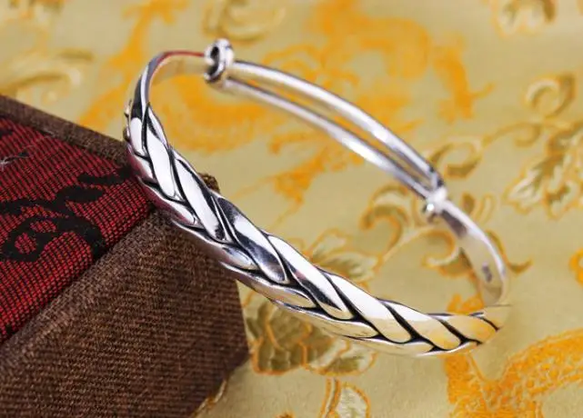 

Sterling S999 silver Bangles 999 Bangle weave knit trendy bracelet