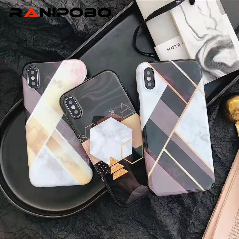 

Geometry Splice Marble Soft IMD Case For iphone X Phone case For iPhone 6 6S 7 8 Plus Colorful Graffiti Candy Back Cover